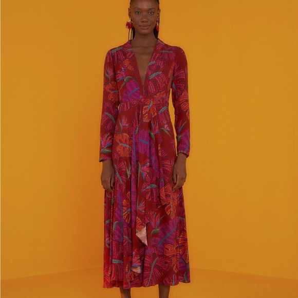 FARM Rio New Red Delicate Leaves Maxi Dress - Picture 9 of 9